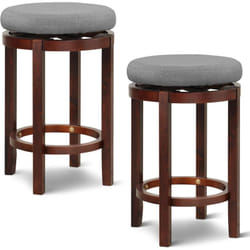 Costway - Tabouret Bar Lot de 2 en Lin, Chaise de Bar Pivotant avec Repose-Pieds, Tabouret Rembourrée Hauteur d'Assise 66 cm, Cadre en Bois Massif,