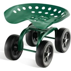 COSTWAY Siège de Jardin Roulant pour Travail avec Hauteur Réglable 28-40,5 cm, Tabouret de Jardinage avec Siège Pivotant à 360° sur Larges Roues