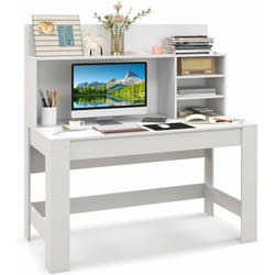 Costway - Bureau d'Ordinateur, Table de Travail avec Étagères de Rangement et Passe-câbles, Bureau Moderne pour Ordinateur Portable, Bureau