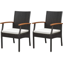 Costway - Fauteuil de Jardin Éxterieur Lot de 2 avec Coussins, Chaise Jardin Exterieur en Rotin pe avec Accoudoirs en Bois, Hauteur d'Assise 40 cm,