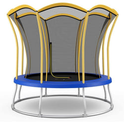 COSTWAY Trampoline Enfant Ø 305cm avec Filet de Protection, Trampoline de Jardin en Forme Fleur avec Certification GS, Coussin de Sécurité & Cadre en