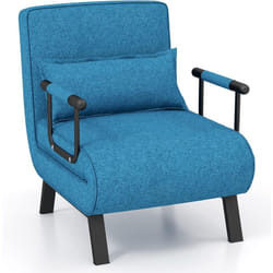 Costway - Fauteuil Convertible à Lit 1 Place, Fauteuil de Salon 4-en-1, Dossier Réglable en 6 Positions avec Oreiller Bleu