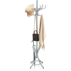 Porte Manteau sur Pieds avec 12 Crochets en Bois Massif pour Manteaux Chapeaux Parapluie 51 x 51 x 184CM, Gris - Costway