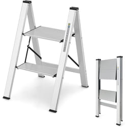 Costway - Marchepied Pliable 2 Marches en Aluminium, Escabeau Portable avec Plateforme Large Marche Antidérapante Pieds en Caoutchouc Charge 150KG,
