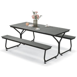 Ensemble Table et Bancs de Pique-Nique avec Cadre Métal, Ensemble de Jardin Imperméable pour 8 Personnes Banc Charge 500KG, pour Jardin Piscine, 183