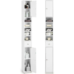 Costway - Meuble de Rangement Salle de Bain, Meuble Colonne avec 2 Placards à Porte, 1 Tiroir et 5 Étagères Réglables, Armoire de Toilette, 20 x 20 x