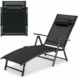 Costway - Chaise Longue Pliante, Transat Inclinable Portable avec Dossier Réglable sur 7 Positions, Bain de Soleil avec Accoudoir, Repose-Tête,