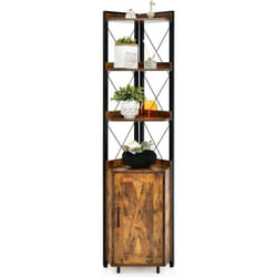 Costway - tagère d'Angle 6 Niveaux avec Armoire à Porte, Bibliothèque Angle Kit Anti-basculement Inclu, Étagère de Rangement Industriel pour Salon,