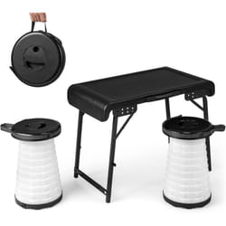Ensemble de Table et Tabourets Pliants Extérieur Chaque Chaise Charge 200 kg, Table de Camping et 2 Tabourets Rétractables led 3 Modes, pour Plage