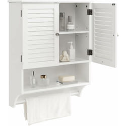 Costway - Meuble de Salle de Bain Armoire Murale avec 2 Portes Étagères Réglables et Porte-Serviettes, 60 x 22 x 75 cm, Blanc