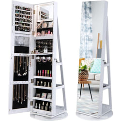 Costway - Armoire à Bijoux Pivotante à 360°, Rangement Bijoux Design 3 en 1 avec Miroir Pleine Longueur et Lumières led 3 Couleurs, Organisateur de