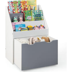 Costway - Bibliothèque Enfant avec 3 Étagères et Boîte à Jouets Roulant, Étagères à Livres avec 4 roulettes, Dispositif Anti-Renversement, Charge