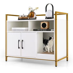 Costway - Meuble Litiere Chat Griffoir Amovible Industriel, Maison de Toilette Chat Anti-basculement Structure Métal Antirouille, 89x45x74,5cm (Blanc)