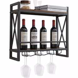 Caractéristiques : Étagère de rangement à 2 niveaux pour bouteilles de vin, décorations et plus encore Porte-verres à 3 rangé ...