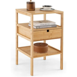 Costway - Table de Chevet en Bambou, Table de Nuit avec Tiroir et 3 Étagères, Chevet de Lit pour Chambre Adulte, Table d'Appoint Naturel, Bout de