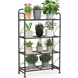 Costway - Support de Plantes Pliable à 4 Niveaux en Métal avec Étagère Réglable, Support de Pot de Fleurs avec Pieds Réglables pour Jardin Balcon