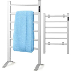 COSTWAY Sèche-Serviettes Électrique 30-60°C avec 6 Barres en Aluminium Autoportant, Chauffe-Serviettes 100W Murale avec Minuterie Affichage LED,