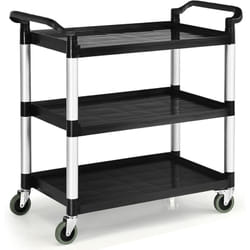 COSTWAY Chariot à roulettes 3 Étagères 150 kg, Chariot de Service Multifonctionnel avec Poignées adaptées, 4 Roues Flexibles (2 Verrouillable), 103 x