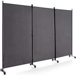 Costway - Paravent Intérieur à 3 Panneaux Pliable Détachables 262x180cm, Cloison de Séparation à 8 roulettes Cadre en Fer Fibre de Polyester, Facile