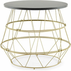 Costway - Table d'Appoint, Bout de Canapé Marbre Noir avec Cadre en Métal Doré, Plateau Amovible, Petite Table Ronde pour Salon, Chambre, Ø40x38 cm,