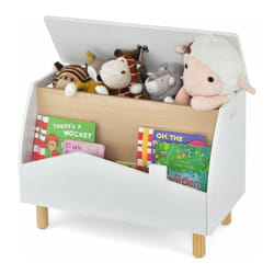 Coffre à Jouets Enfants en Bois avec Etagère de Présentation, Boîte de Rangement Jouets avec Charnière de Sécurité, Salle de Jeux pour Fille Garçons,