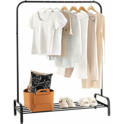 COSTWAY Portant à Vêtement avec Étagère de Chaussures, Penderie Vêtement Hauteur 145CM, Tube en Fer, 4 Pieds Réglables, Portique Vêtement pour