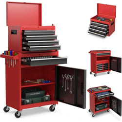 Servante d'Atelier à Outils 4 Tiroirs Compartiment Amovible Etagère Réglable Planche à Outils Roues Verrouillable Noir+Rouge - Costway