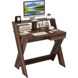 Costway - Bureau d'Ordinateur avec Tiroir, Bureau Informatique en Forme de x avec Support d'Écran, Repose-Pieds, Table de Bureau pour Étudier, Jouer,