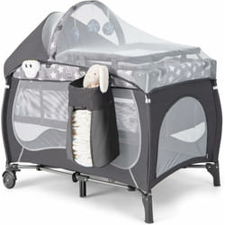 Costway - 5 en 1 Lit Parapluie Bébé avec Matelas & Moustiquaire, Lit Bébé Evolutif avec Table à Langer, 3 Jouets Mignons & Boîte à Musique, Sac de