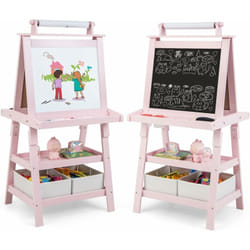 Costway - Chevalet pour Enfants 3 en 1 Tableau de Dessin Magnétique Double Faces (Tableau Blanc/Noir) avec Rouleau de Papier, 2 Etagères, 2 Boîtes de