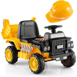 Costway - Camion Electrique Enfants 6V avec Godet Amovible & Casque de Sécurité, Véhicule de Construction Electrique avec Volant & Roues