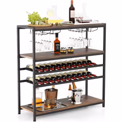 Description : Notre table de bar à vin de style industriel dispose d'un casier à vin à 2 niveaux et de 4 rangées de porte-ver ...