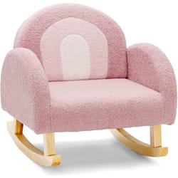 Costway - Fauteuil à Bascule Enfant en Peluche avec Dossier & Accoudoirs Confortable, Chaise à Bascule en Bois avec Joli Motif Arc-en-Ciel, Charge