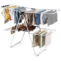 Costway - tendoir Linge Intérieur, Sechoir à Linge Pliable en Acier 2 Niveaux, Tancarville Linge Solide avec 33 Barres, 26 Pinces à Chaussettes,