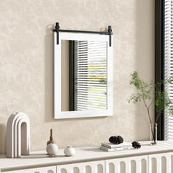 Costway - Miroir Mural Rustique avec Cadre en Bois Massif, Miroir Suspendu avec Kit pour Porte de Grange, Miroir Décoratif de Style Vintage pour