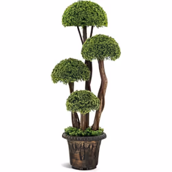 Description générale La fausse plante de cyprès est un arbre topiaire artificiel composé de 4 boules de cèdre denses et verdo ...