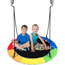 Costway - Balançoire Nid d'Oiseau ø 100CM avec Corde Réglable 100-160CM, Balançoire Soucoupe Intérieur Extérieur avec Lumières led Coloré en 8 Mode,