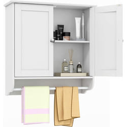 Costway - Meuble Mural, Armoire de Salle de Bain Murale, Armoire à Pharmacie 2 Portes avec Porte-Serviettes et Etagère Réglable, Meuble de Rangement