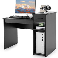 Costway - Bureau Informatique avec Tiroir et Support pc, Bureau d'Ordinateur en mdf avec Étagère de Rangement à 2 Niveaux, Table de Travail pour