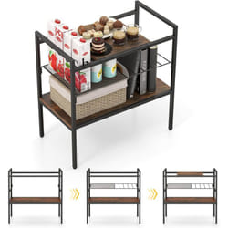 Costway - Table d'Appoint, Meuble Etagère de Rangement/Bout de Canapé 3 Niveaux, Cadre en Métal, Plateau Amovible, Étagère en Maille, Guéridon Style