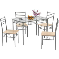 Costway - Ensemble Table et 4 Chaises, Table à Manger avec 4 Chaises, Cadre en Métal, Table Cuisine en Verre pour Salle à Manger, Cuisine,