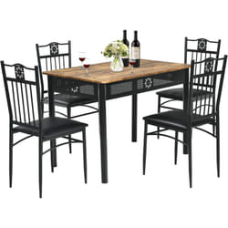 Costway - Table à Manger avec 4 Chaises, Ensemble Table et 4 Chaises Rembourrées, Cadre en Métal, Table Cuisine Rectangulaire 107x70cm pour Salle à