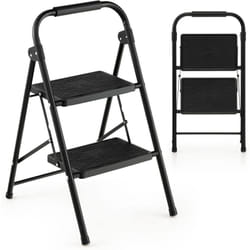 Costway - Escabeau 2 Marches Pliable 71 cm avec Poignée Rembourrée et Marche Antidérapante, Échelle d'Outil en Métal Portable avec Verrou de Sécurité