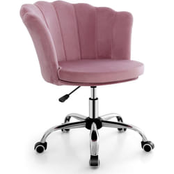 Costway - Fauteuil de Bureau en Velours avec 5 Roues Universelles, Chaise de Coiffeuse avec Hauteur Réglable, Chaise Salon Rembourrée Pivotante,