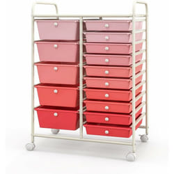 Costway - Chariot de Rangement 15 Tiroirs en pp Empilables Amovibles, Tour de Rangement à Roulette, Cadre en Métal, pour École, Bureau, 63x37x87cm,
