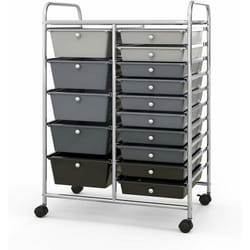 Costway - Chariot de Rangement 15 Tiroirs en pp Empilables Amovibles, Tour de Rangement à Roulette, Cadre en Métal, pour École, Bureau, 63x37x87cm,