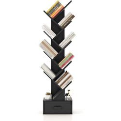 Costway - Bibliothèque à 10 Niveaux en Forme Arbre avec Tiroir Tissu Pliable Style Industriel, Bibliothèque Meuble de Rangement pour Salon, Bureau,