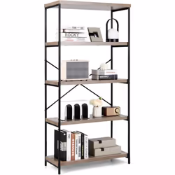 Description : Cette bibliothèque de style industriel avec 5 étagères ouvertes offre un grand espace de rangement pour différe ...