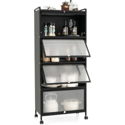 Tagère Cuisine 5 Niveaux, Armoire de Cuisine 4 Portes pc Escamotables avec 4 roulettes, Étagère Micro-Ondes pour Salle à Manger, Salon, 60 x 32 x 154