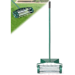 Costway - Aérateur à Gazon Roulant de 46 cm, Scarificateur Manuel à Pointes Rotatives avec Large Écran de Protection Longue Poignée pour Pelouse